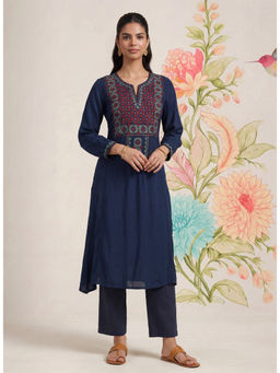 Lakshita - Jugani Navy Blue Embroidered Kurta