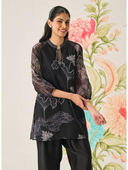 Lakshita - Citra Black Organza Floral Printed Tunic