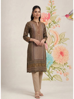Lakshita - Moor Olive Printed Long Kurta
