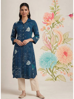 Lakshita - Bani Navy Blue Printed Straight Kurta