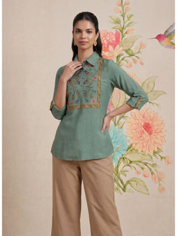 Lakshita - Aaroh Green Cotton Blend Embroidered Tunic