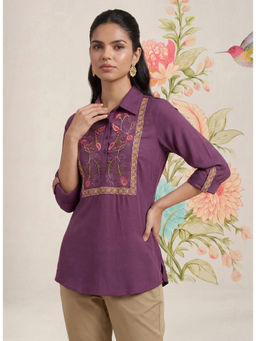 Lakshita - Aaroh Purple Cotton Blend Embroidered Tunic