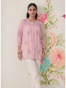 Lakshita - Baby Pink Embroidered Chiffon Top