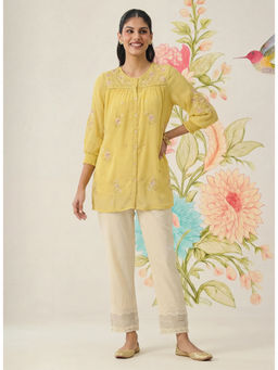 Lakshita - Lemon Yellow Embroidered Chiffon Top