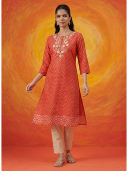Lakshita - Khas Orange Bandhni Printed Straight Kurta