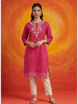 Lakshita - Khas Fuchsia Bandhni Printed Straight Kurta