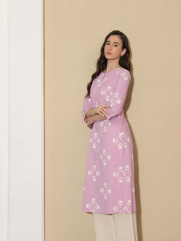 Pink Fort - Cotton Floral Relaxed Fit Kurta