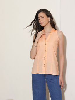 Pink Fort - Cotton Regular Fit Sleeveless Shirt Collar