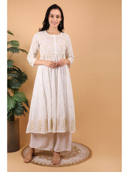 Shwet Heritage - Hand Embroidered Chikankari White Anarkali Kurta