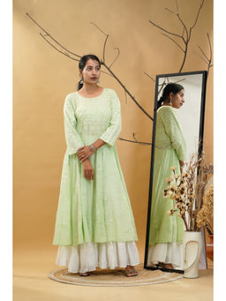 Shwet Heritage - Pista Green Hand Embroidered Chikankari Kali Kurta