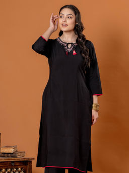ARAMYA - Poly Chanderi Straight Solid Kurta for Women