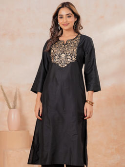 ARAMYA - Black Embroidered Straight Kurta