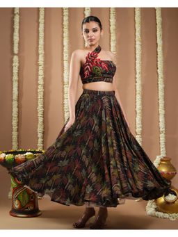 AHI Clothing - Black Printed Drape Top and Skirt Set