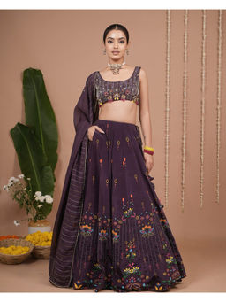 AHI Clothing - Dark Purple Printed Heavy Lehenga and Blouse with Dupatta