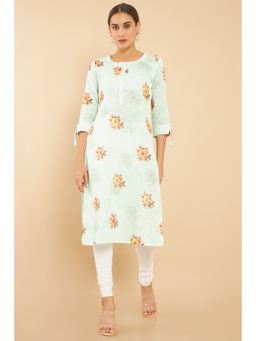 Soch - Green Linen Kurta with Floral Print