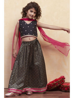 Biba - Girls Black Polyester Lehenga (Set of 3)