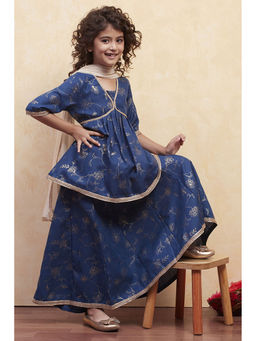 Biba - Girls Navy Polyester Peplum Lehenga (Set of 3)