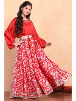 Biba - Girls Red Polyester Lehenga (Set of 2)
