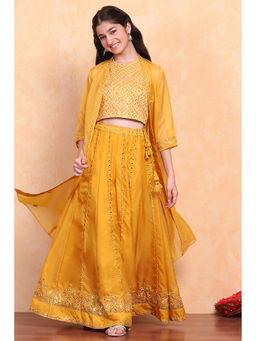 Biba - Girls Yellow Polyester Lehenga (Set of 3)