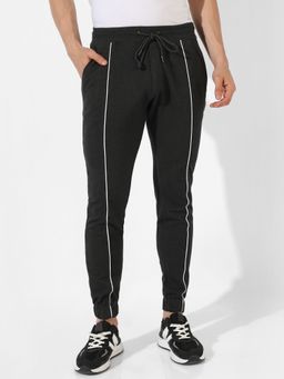 Campus Sutra - Men Solid Black Regular Fit Trackpants