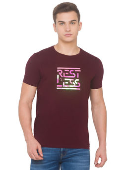 Spykar - Men Maroon Slim Fit T-shirt