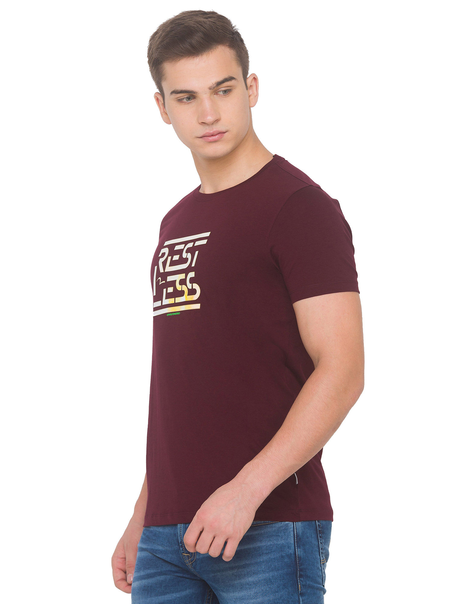 Buy Spykar Men Maroon Slim Fit T-shirt 