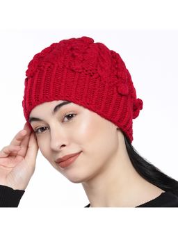 Magic Needles - Women Red Self Design Beanie