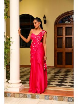 Ajiesh Oberoi - Droplet Strings Mermaid Pre-Draped Saree With Dori Stitched Blouse - Pink