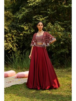 Ajiesh Oberoi - Full Embraided Badla Stitched Blouse With Lehenga - Maroon