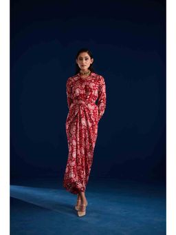 Aapro Label - Rosela Draped Skirt With Shirt - Red