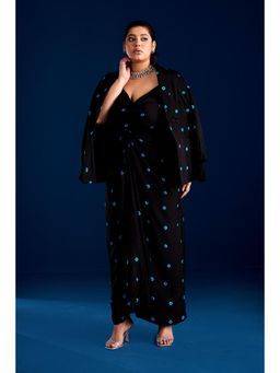 Aapro Label - Isra Draped Blue Dress With Jacket