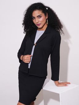 Globus - Black Notch Lapel Straight Hem Open Front Workwear Blazer