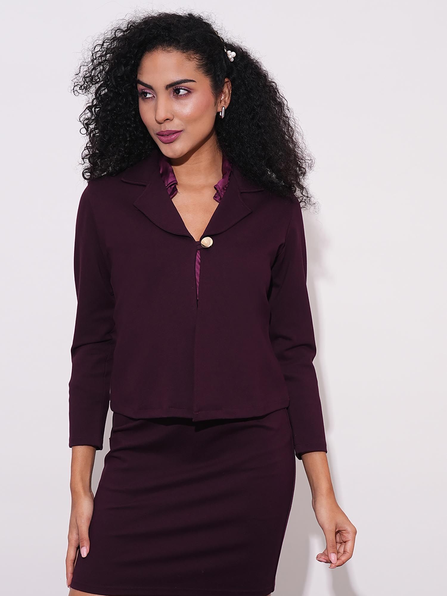 globus Burgundy Notch Lapel Straight Hem Open Front Workwear Blazer-picture-16