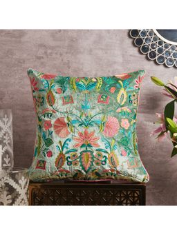 HomeTown - Anaar Hathi Embroidered Cushion Cover 40x40 Cm in Sage Green Colour
