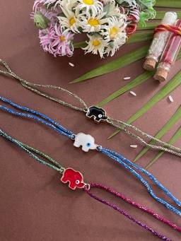 Digital Dress Room - Designer Rakhi WhiteRedBlack Elephant Evil Eye Charm Thread Rakhi (Pack of 3)