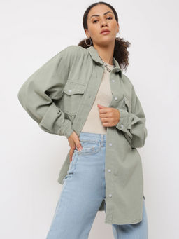 Missguided - Khaki Co Ord Extreme Oversized Denim Shirt