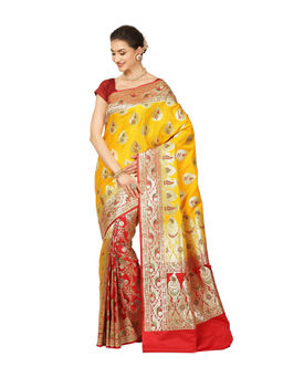 Banarasi Silk Works - Women Metallic Katan Silk Saree with Unstitched Blouse