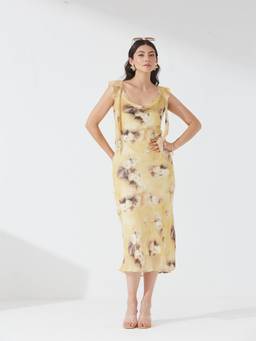 Depano - Yellow Tie-Dye Cowl Neck Dress
