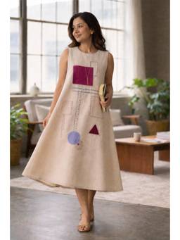 Label Rishmaan - Geo Muse Beige Cotton Midi Dress