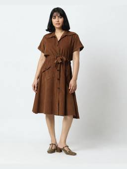 LOMA - Toffee Brown Corduroy Utility Dress