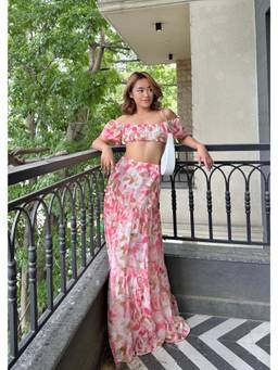 Shubh Shree Studio - Multi Colour Swirl and Twirl Top with Skirt