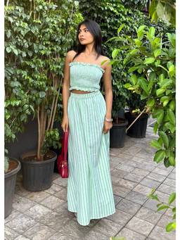 Shubh Shree Studio - Tropical Green Forest Top with Skirt