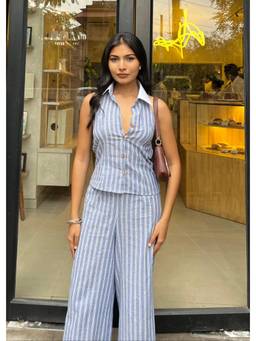 Shubh Shree Studio - Urban Stripes Blue Top with Pant