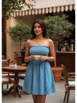 That Romeo - Blue Polka Dot Smocked Dress