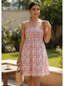 That Romeo - White Blush Blossom Smocked Dress