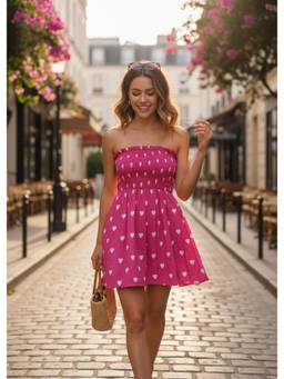 That Romeo - Pink Berry Hearts Smocked Dress