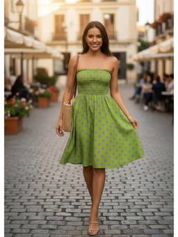 That Romeo - Green Lime Dot Smocked Dress