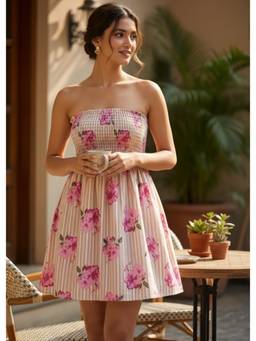That Romeo - Pink Petal Stripe Smocked Dress