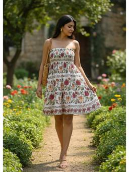 That Romeo - White Autumn Blossom Smocked Dress