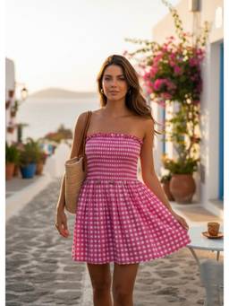That Romeo - Pink Rose Gingham Smocked Dress